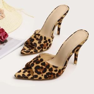 SHEIN Leopard Stiletto Heeled Mule Sandals